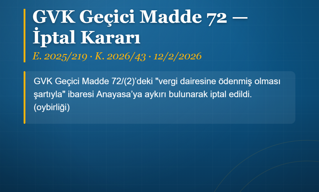 DRP Partners - Anayasa Mahkemesi GVK Geçici Madde 72 iptal kararı afişi
